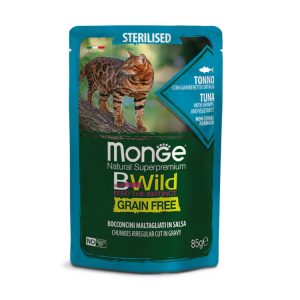 Monge Húmedo Pouches Bwild Salsa Adulto Sterlised Atún Gambas y Vegetales 24x85GR